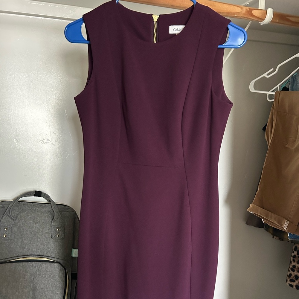 Calvin Klein Purple Sheath Midi Dress Crew Neck Sleeveless